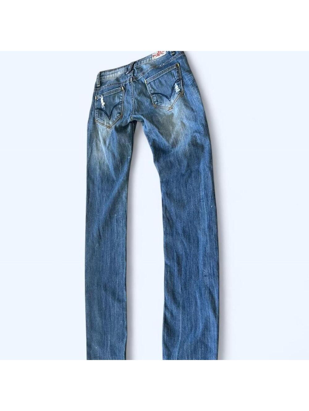 Vintage Y2K Machine Distressed Skinny Jeans Low Rise Indie Sleaze Size 25 💙 - Picture 7 of 7